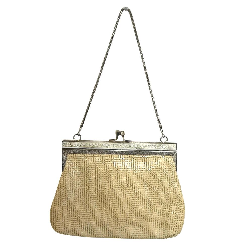VTG 60s Off White Beaded Evening Bag Ornate Clasp Hong Kong Coquette Glam Retro
